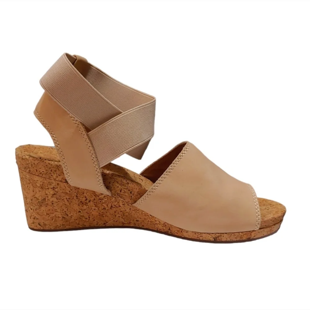 Lucky Brand Kyla Tan Beige Ankle Strap Wedge Sandals Heels Women's Size 10